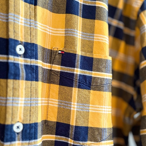 Tommy Hilfiger Yellow & Navy Blue Plaid Button Down Shirt Cotton Blend - Picture 8 of 16